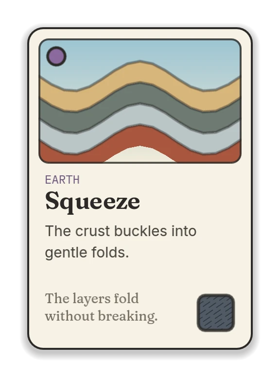 Squeeze, an earth card: the crust buckles into gentle folds.